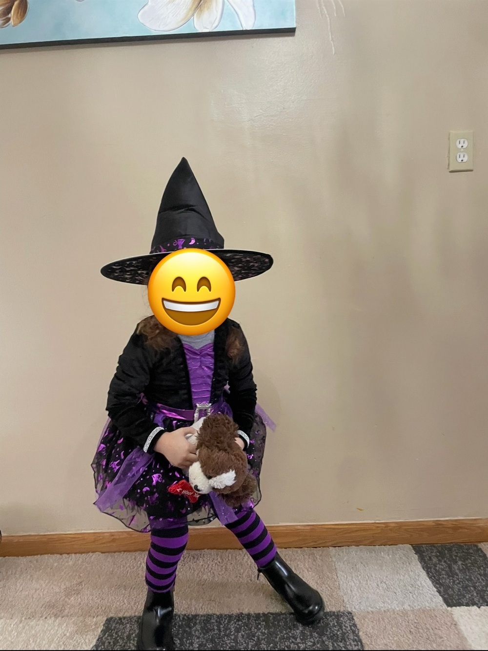 Spirit Black and Purple Witch Costume with Striped Tights
